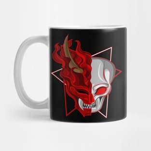 Half skull inside the mask of devil Mug